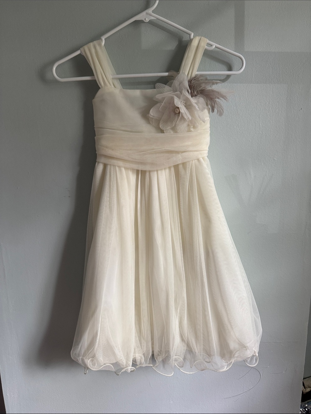 Melissa Cream Tulle Dress with Flower Accent
